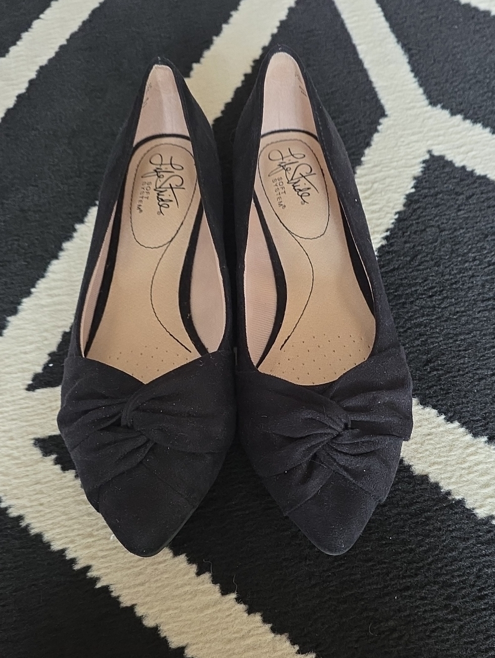 Life Stride Black Knot-Front Pointed Toe Flats